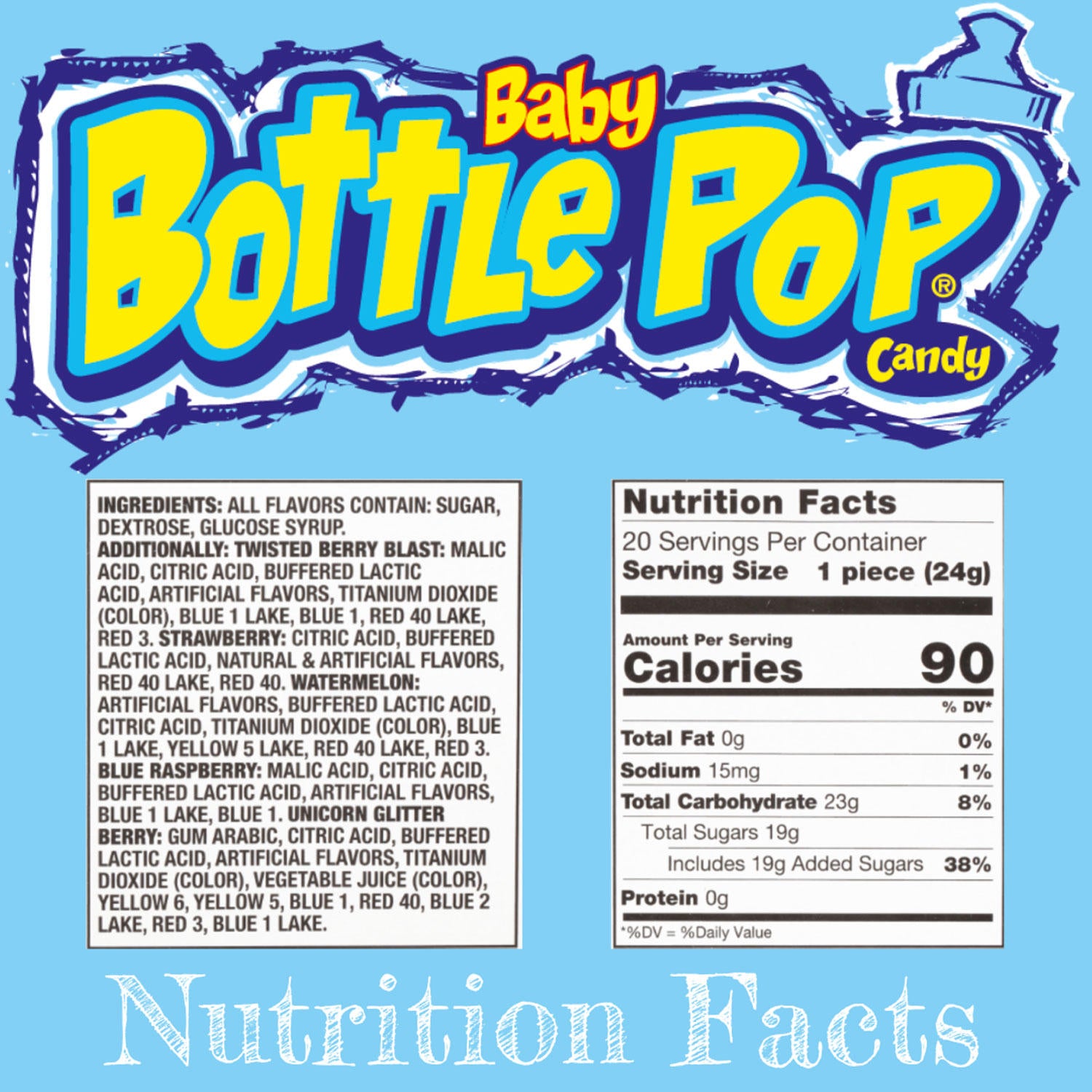 Baby Bottle Pop Original, Assorted Flavor Lollipops with Powdered Candy (0.85 oz., 20 ct.)