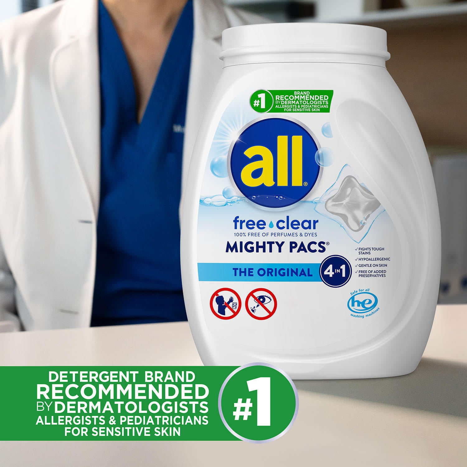 all Mighty Pacs Laundry Detergent, Free Clear for Sensitive Skin (120 ct.)