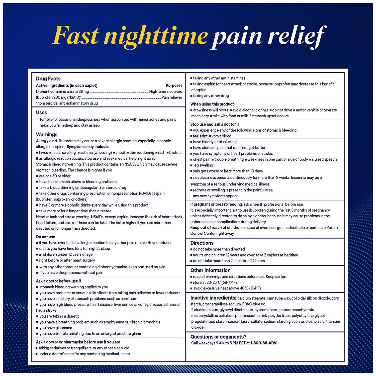 Advil PM Pain Reliever / Nighttime Sleep Aid Caplet, 200 mg. Ibuprofen & 38 mg. Diphenhydramine (200 ct.)