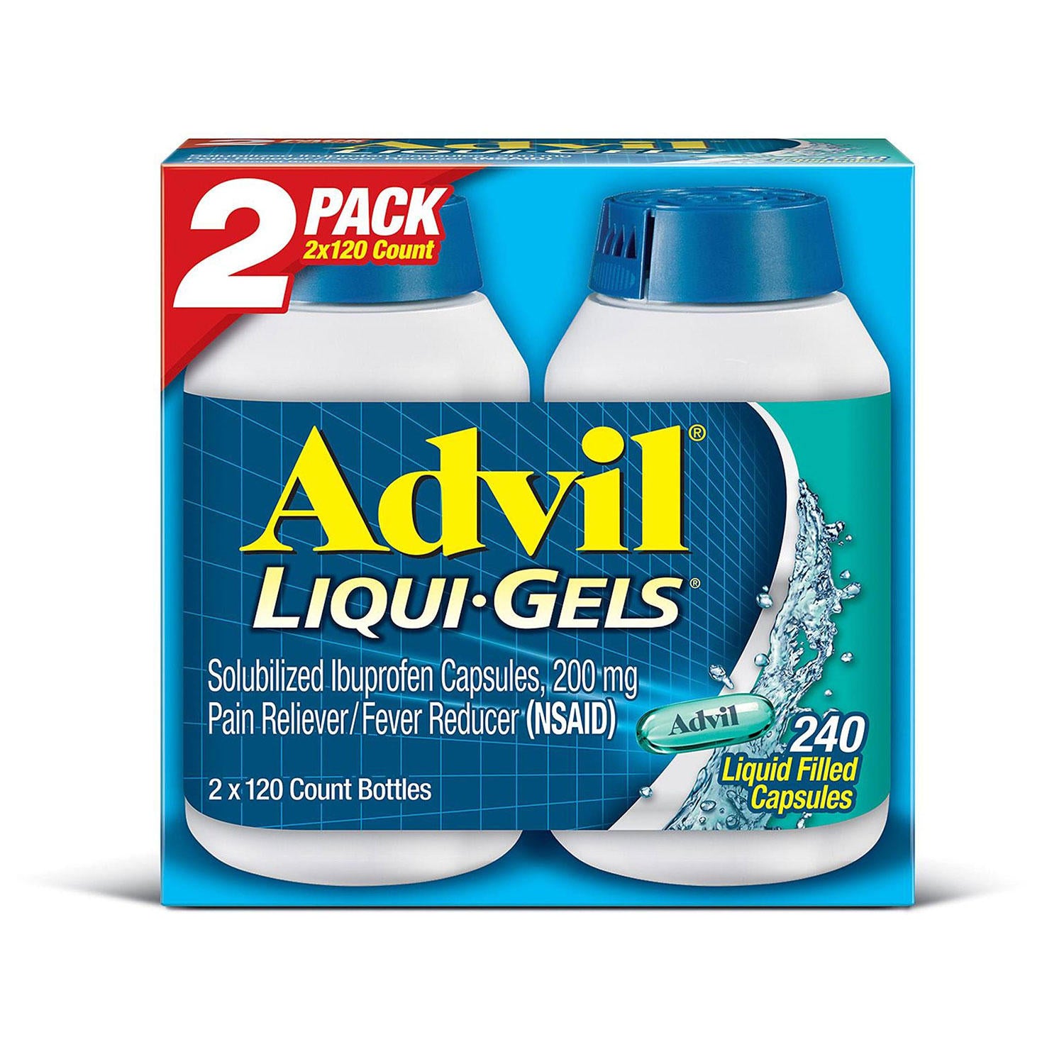 Advil Liqui-Gels Pain Reliever/Fever Reducer Liquid-Filled Capsule, 200mg Ibuprofen (120 ct., 2 pk.)