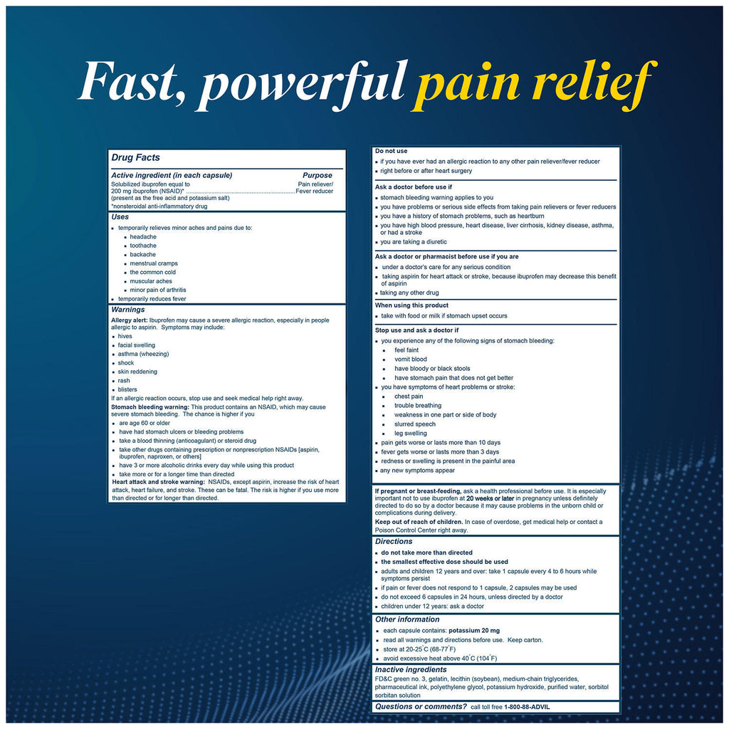 Advil Liqui-Gels Pain Reliever/Fever Reducer Liquid-Filled Capsule, 200mg Ibuprofen (120 ct., 2 pk.)