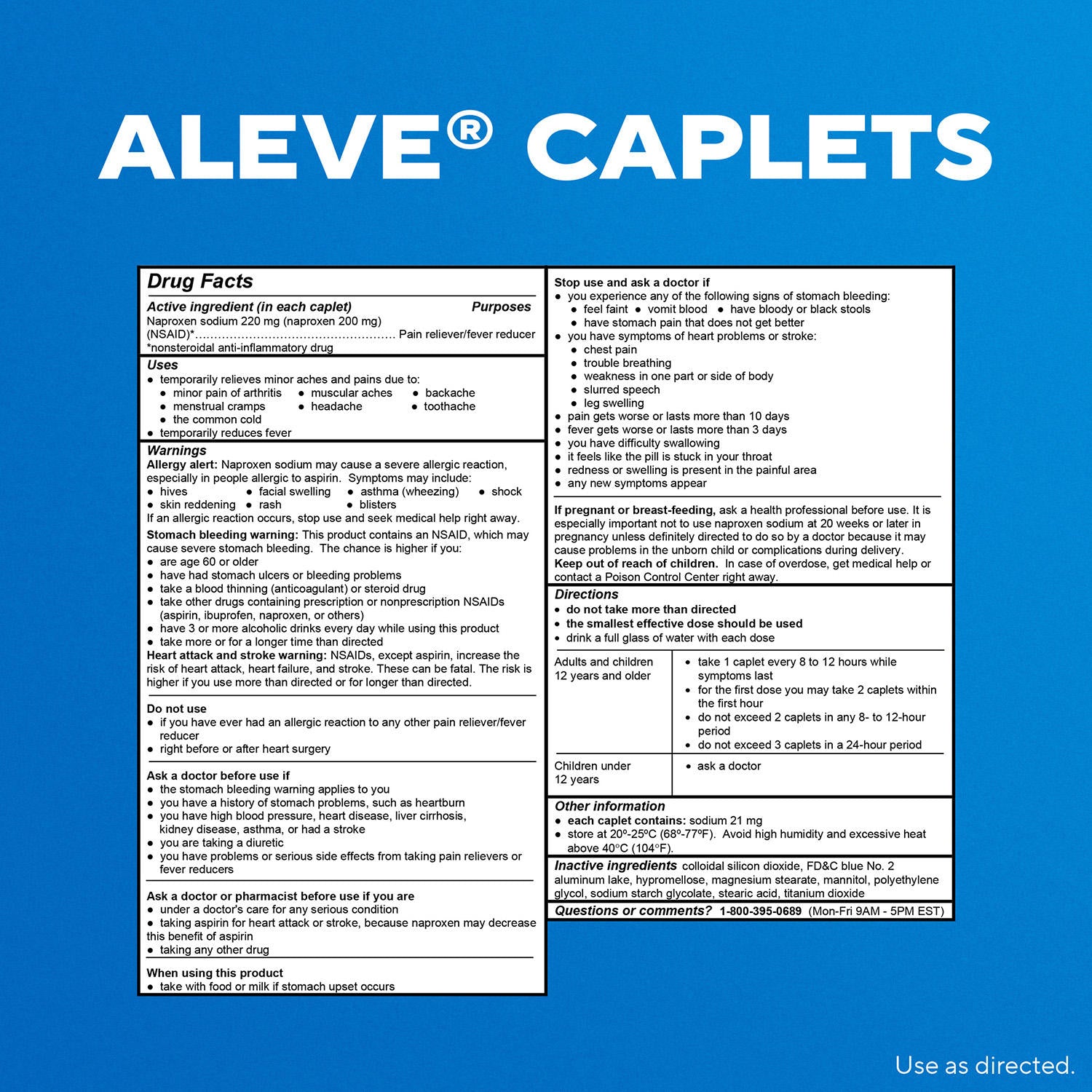 Aleve Naproxen Sodium Caplets, All Day Strong Pain Reliever (320 ct.)