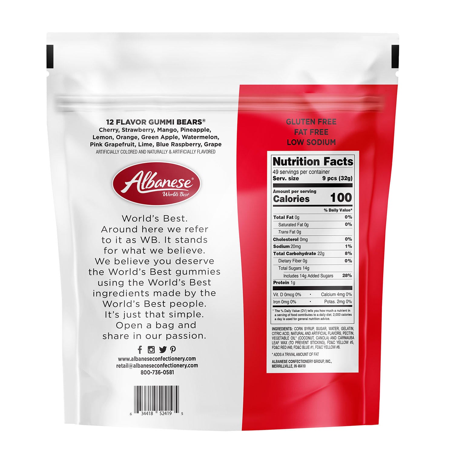 Albanese World's Best 12 Flavor Gummi Bear Share Bag (56 oz.)
