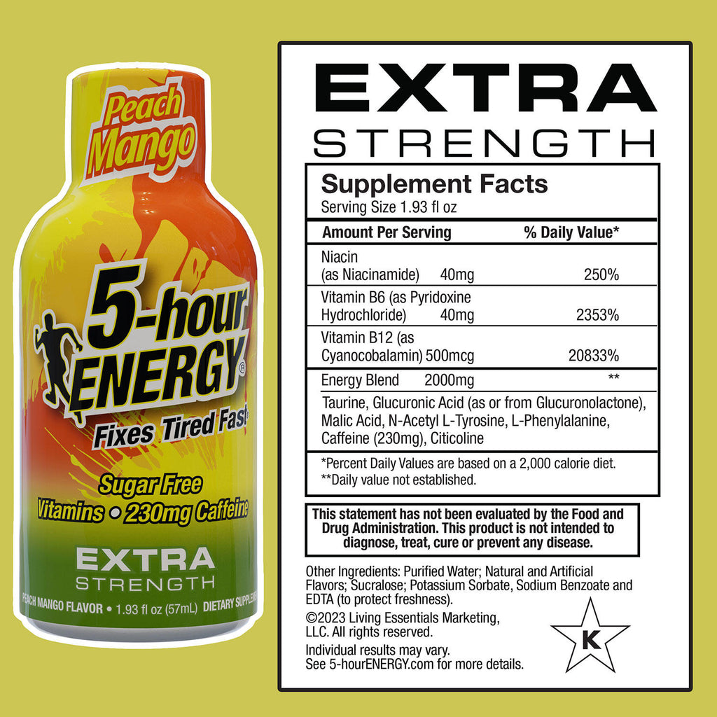 5-hour ENERGY Shot, Extra Strength, Peach Mango (1.93 oz., 24  ct.)