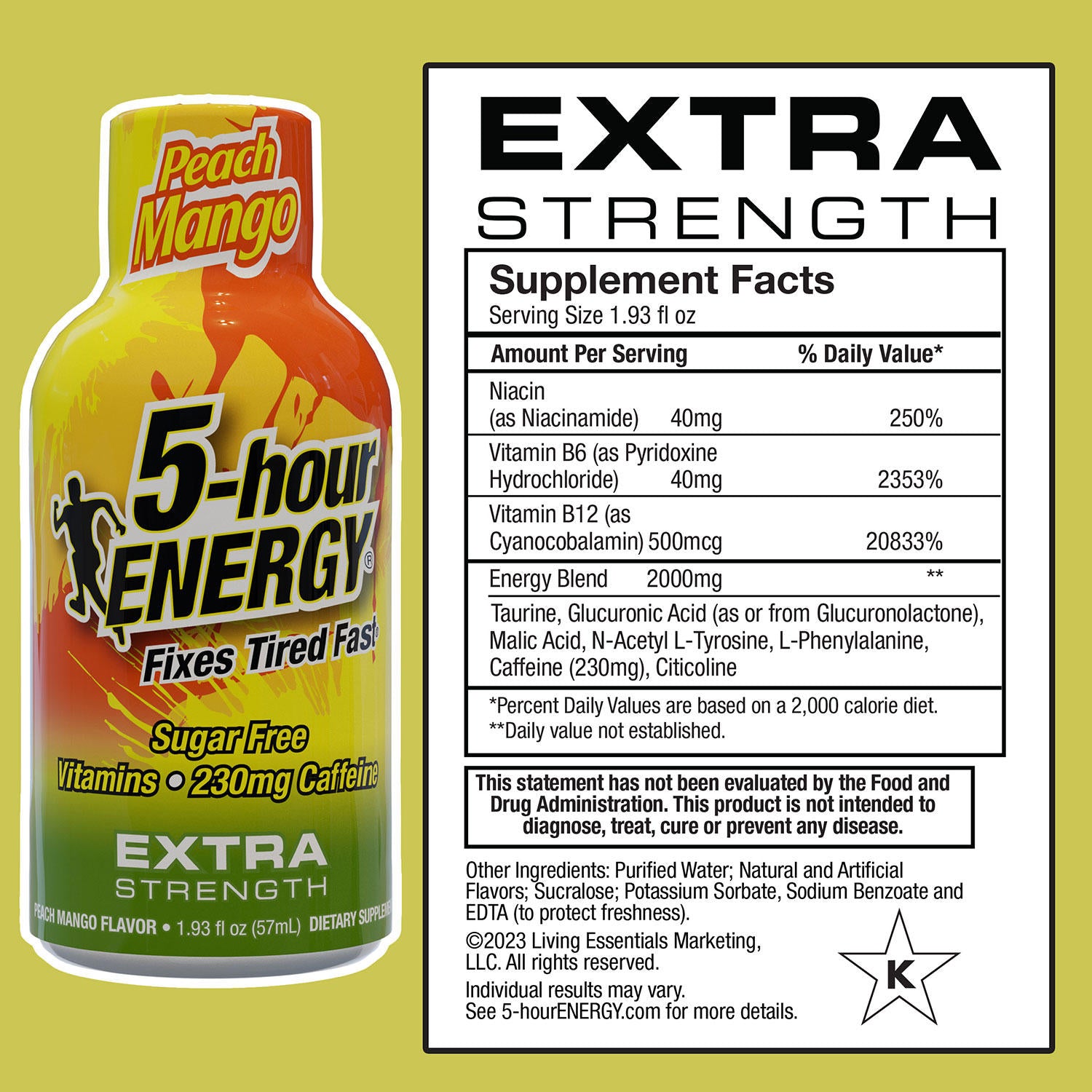 5-hour ENERGY Shot, Extra Strength, Peach Mango (1.93 oz., 24  ct.)
