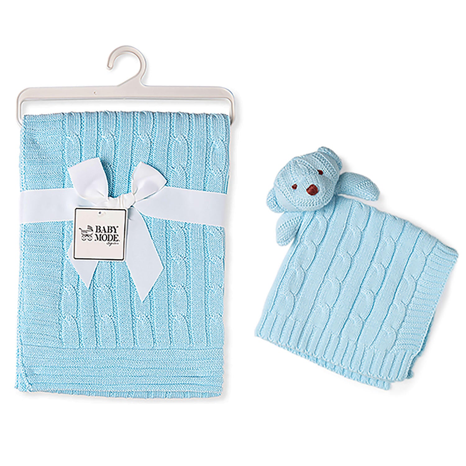 Baby Mode Signature Cable Knit Baby Blanket Gift Set (Choose Your Color)