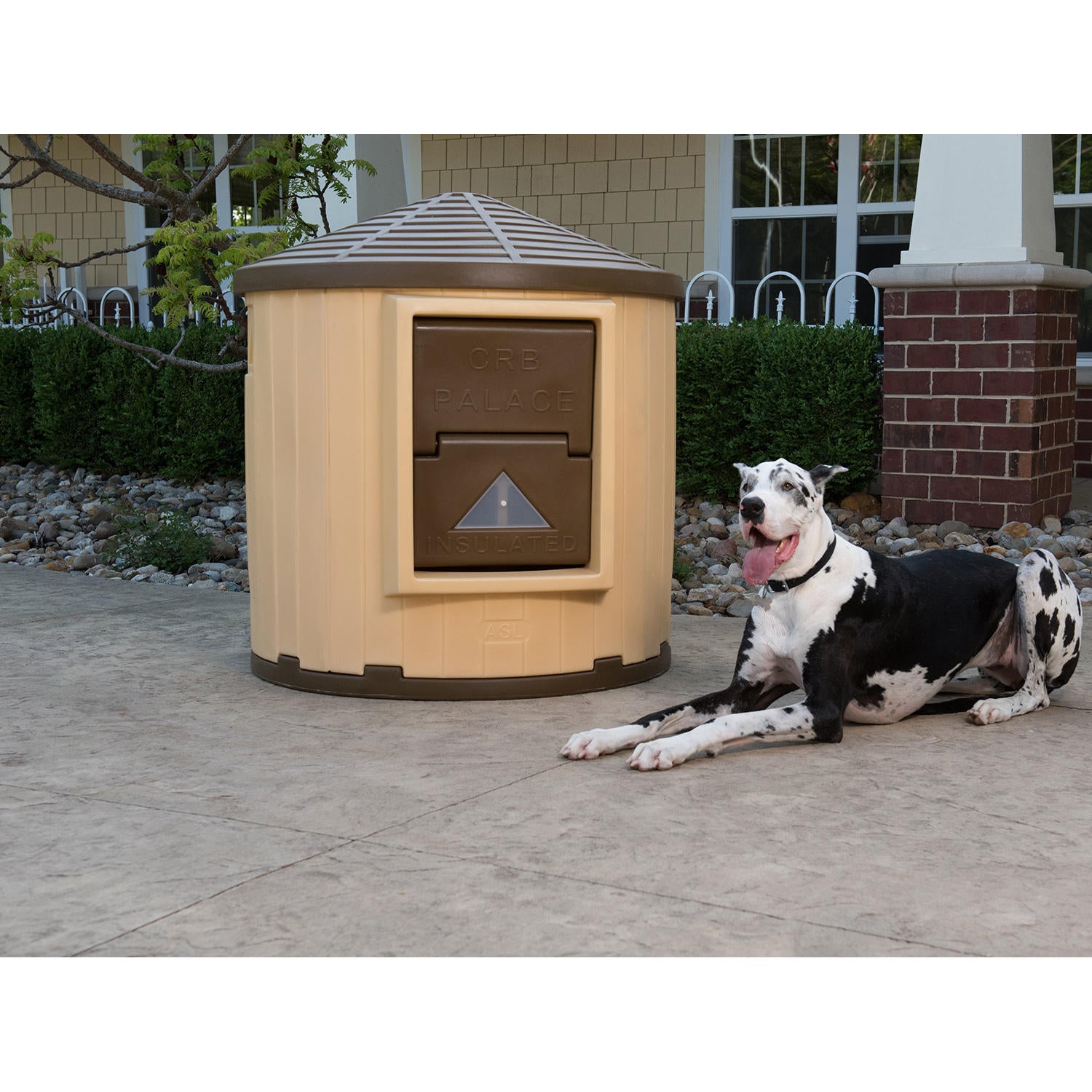 ASL Solutions Insulated Colossal Round Barn Dog House CRB Palace, Tan/Brown