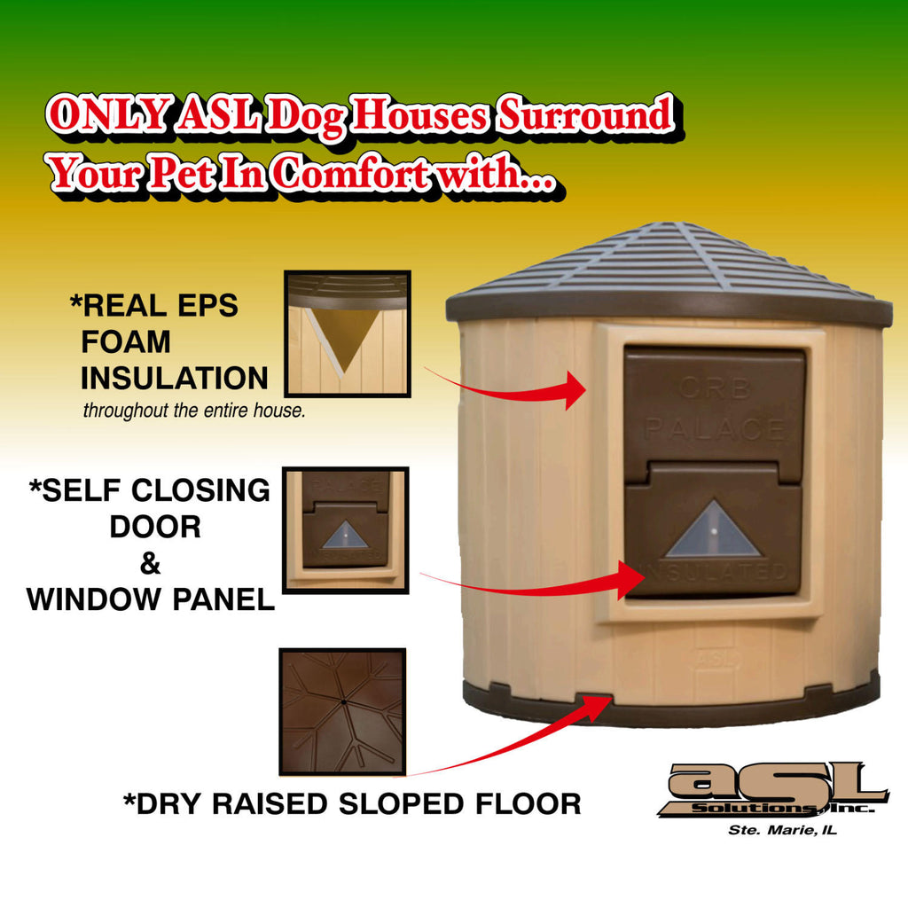 ASL Solutions Insulated Colossal Round Barn Dog House CRB Palace, Tan/Brown