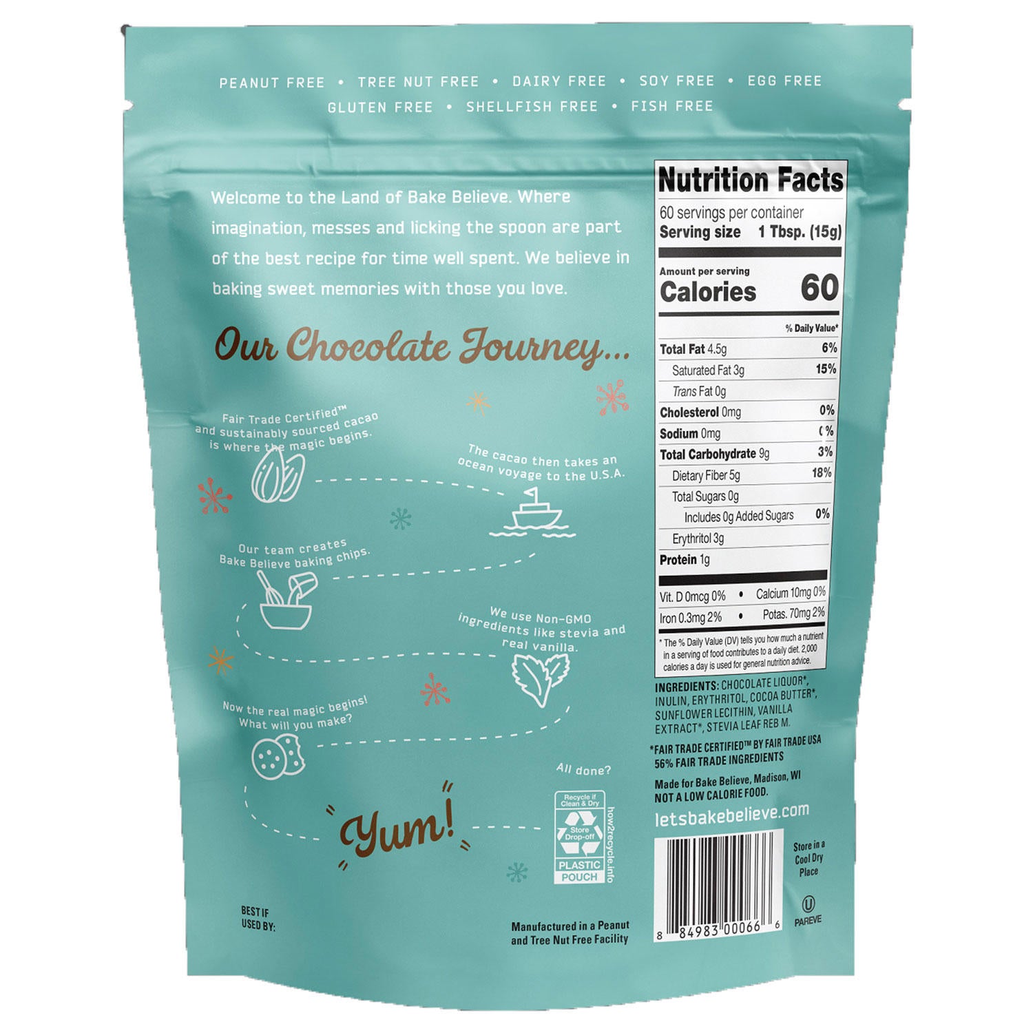 Bake Believe No Sugar Added Dark Chocolate Chips (32 oz.)