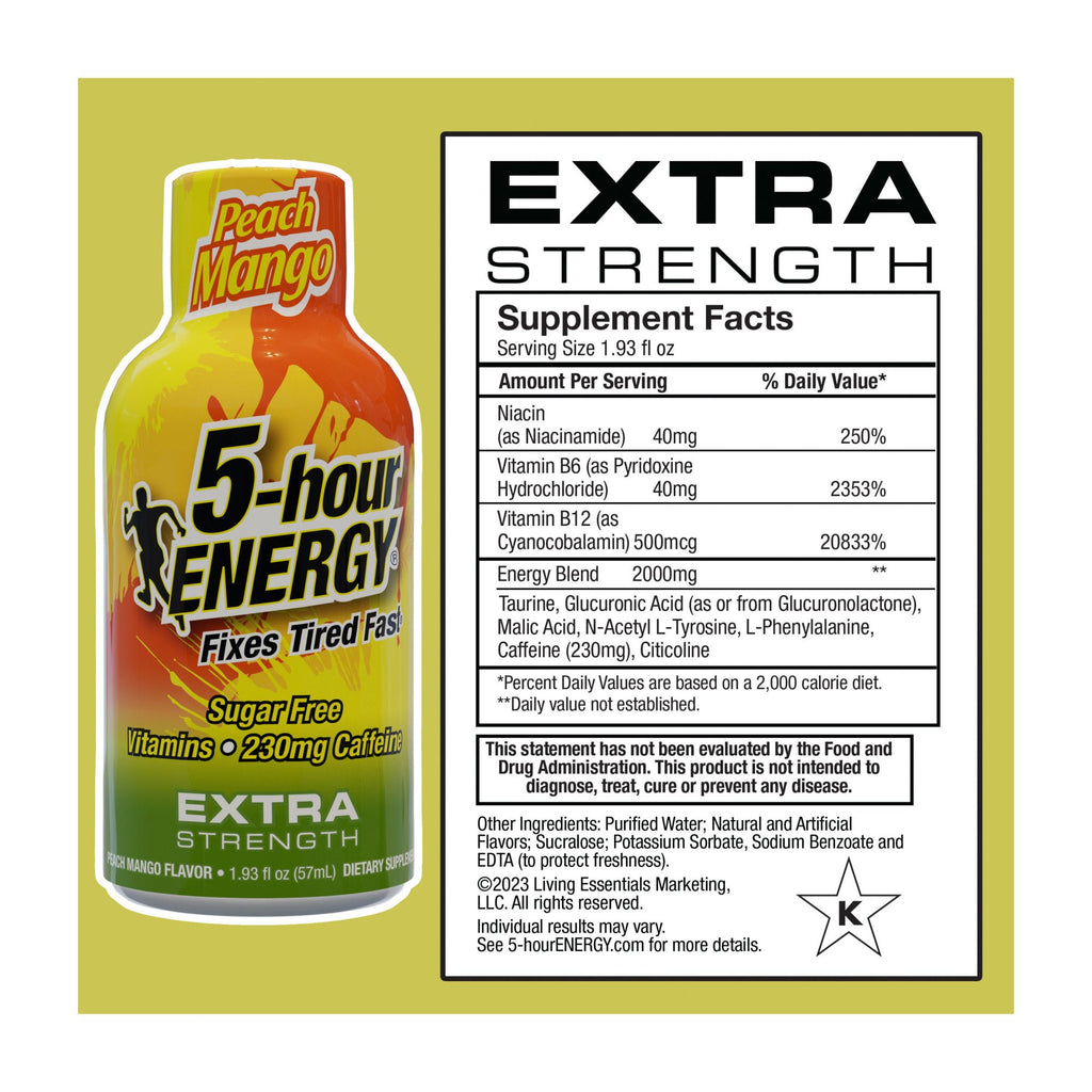 5 Hour Energy Extra Strength Peach Mango, 24 pk.