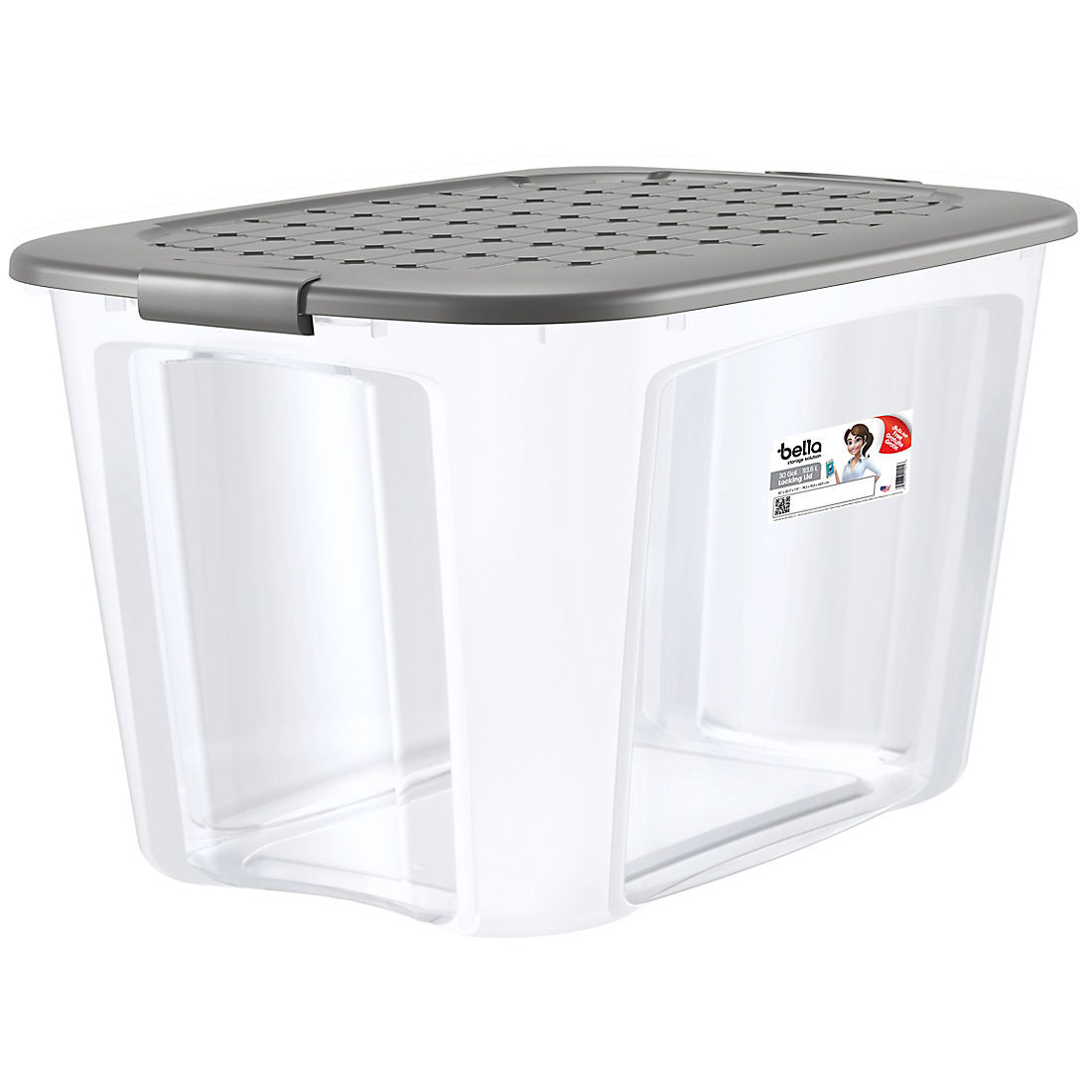 Bella Storage Solution 30 Gallon Locking Lid Storage Container - Clear Base & Sharkskin Lid