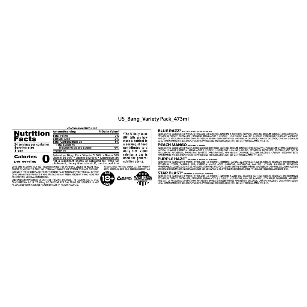 Bang Energy Variety Pack, 24 pk./16 fl. oz.
