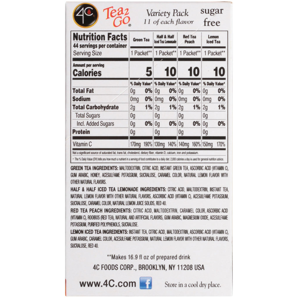 4C Foods Tea 2 Go Stix Variety Pack, 44 ct.