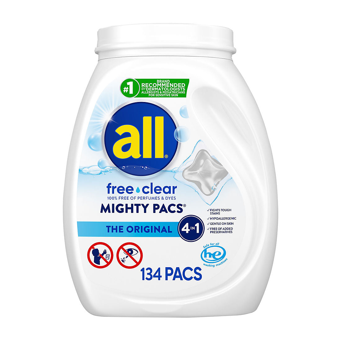 all Free and Clear Stainlifters Mighty Pacs Laundry Detergent, 134 ct.