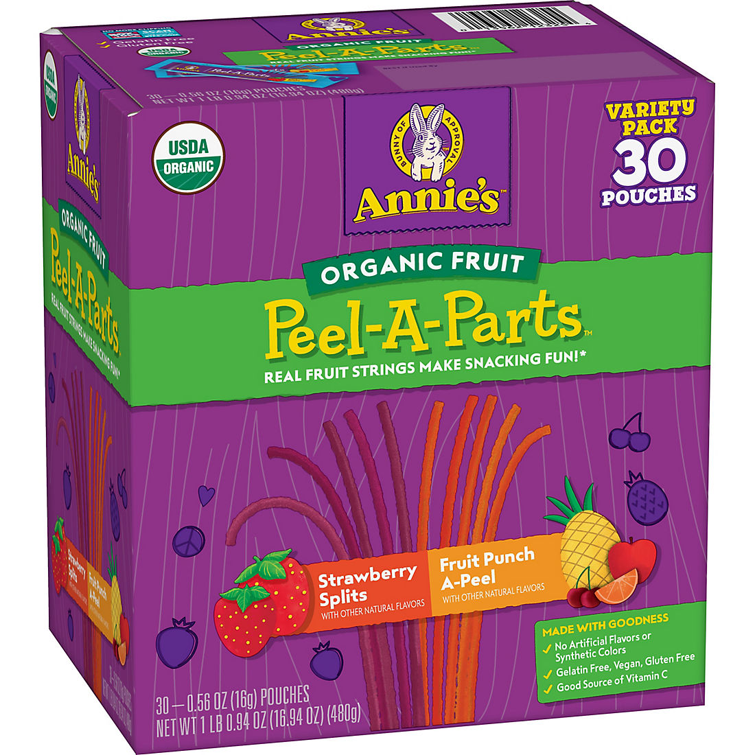Annie's Organic Strawberry and Fruit Punch Peel-A-Parts Fruit Strings Variety Pack, 30 ct.