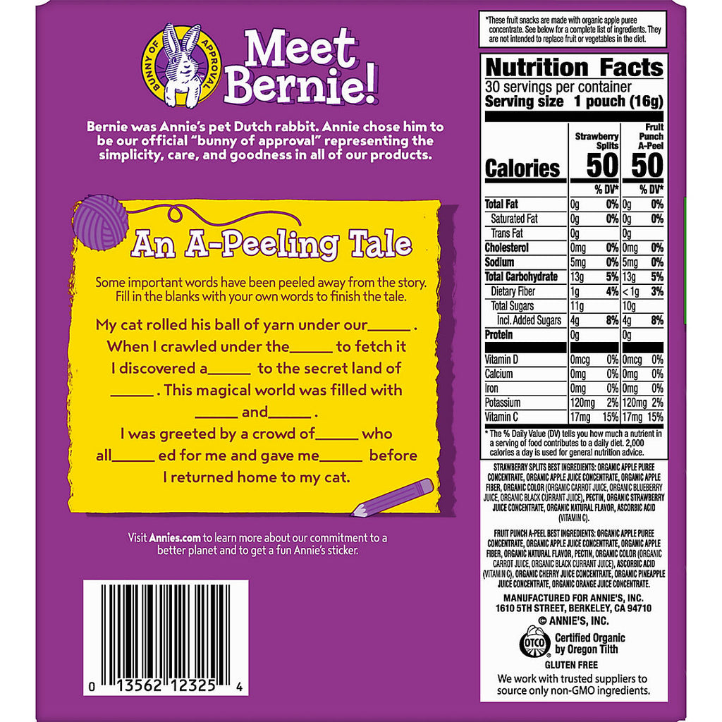 Annie's Organic Strawberry and Fruit Punch Peel-A-Parts Fruit Strings Variety Pack, 30 ct.
