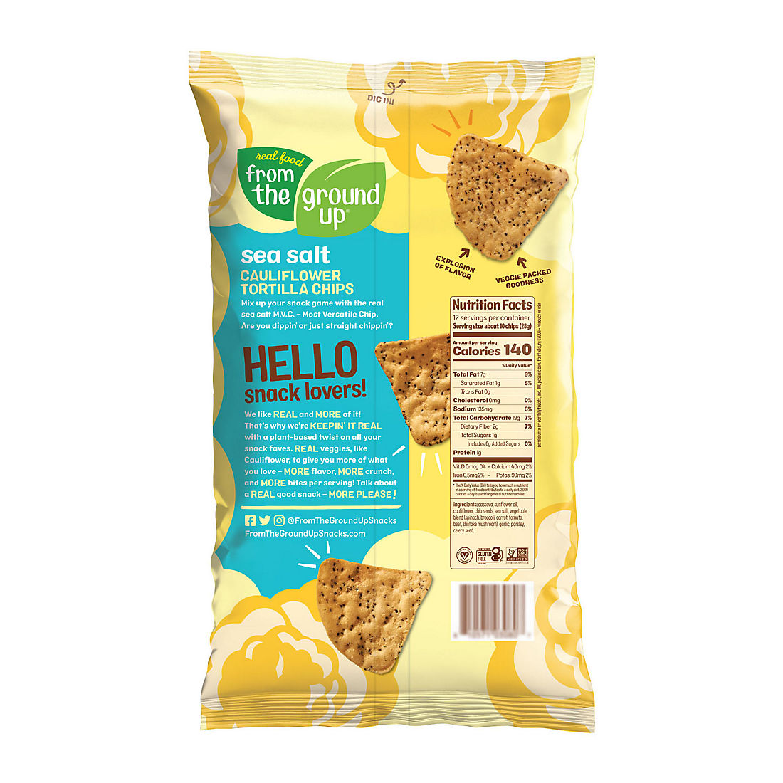 Real Food From The Ground Up Cauliflower Tortilla Chips, 12 oz.