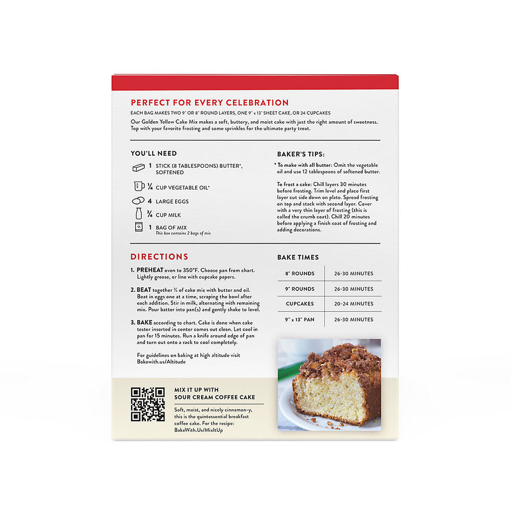 King Arthur Golden Yellow Cake and Cupcake Mix, 2pk.